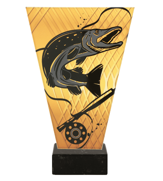 Trofeum szklane V-Line VL1/FIS3/BK – wędkarstwo, szczupak, 4 rozmiary (15–22,5 cm)