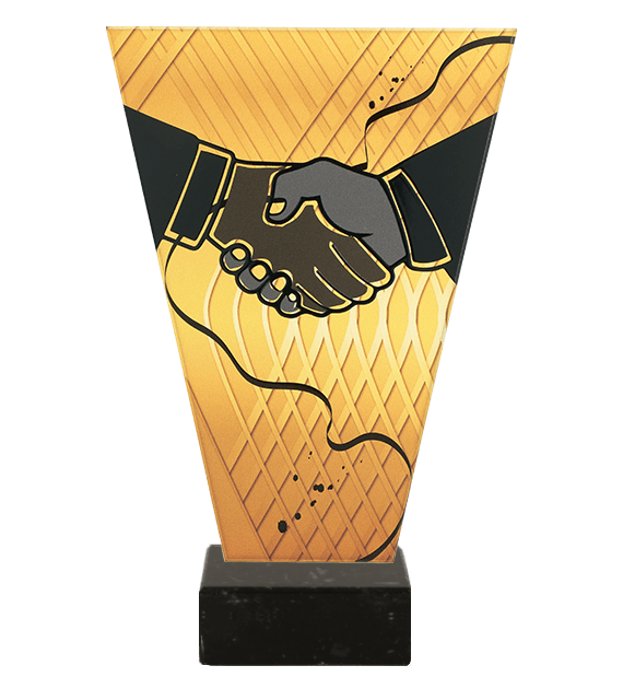 Trofeum szklane V-Line VL1/HUG/BK – uścisk dłoni, 4 rozmiary (15–22,5 cm)
