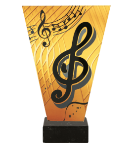 Trofeum szklane V-Line na marmurowej podstawie VL1/MUS/BK – muzyka, 3 rozmiary (15–22,5 cm)