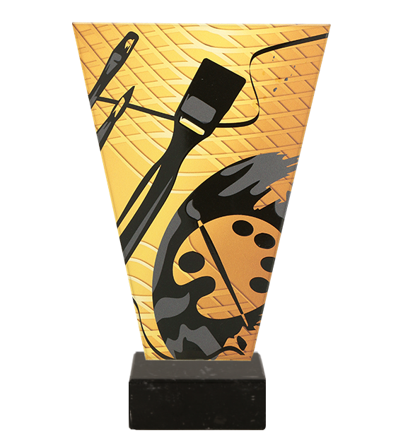 Trofeum szklane V-Line na marmurowej podstawie VL1/PAI/BK – malarstwo, 4 rozmiary (15–22,5 cm)