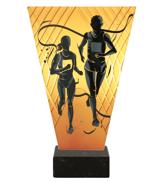 Trofeum szklane V-Line na marmurowej podstawie VL1/RUN/BK – biegi, 4 rozmiary (15–22,5 cm)
