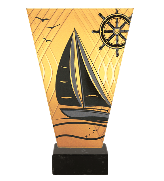 Trofeum szklane V-Line na marmurowej podstawie VL1/SAI/BK – żeglarstwo, 4 rozmiary (15–22,5 cm)