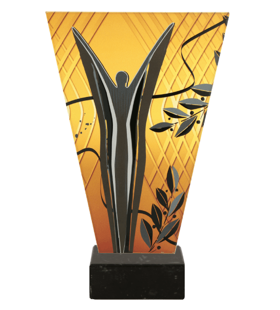 Trofeum szklane V-Line na marmurowej podstawie VL1/VIC/BK – wiktoria, 4 rozmiary (15–22,5 cm)