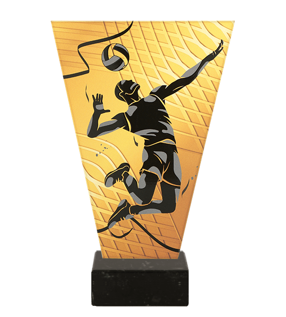 Trofeum szklane V-Line na marmurowej podstawie VL1/VOL/BK – siatkówka, 4 rozmiary (15–22,5 cm)