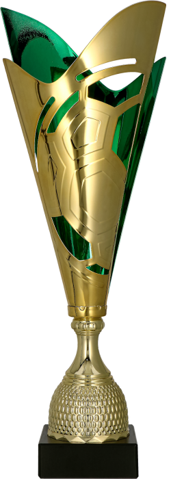 Puchar metalowy złoto-zielony 3162 – piłka nożna, 3 rozmiary (36–46 cm)