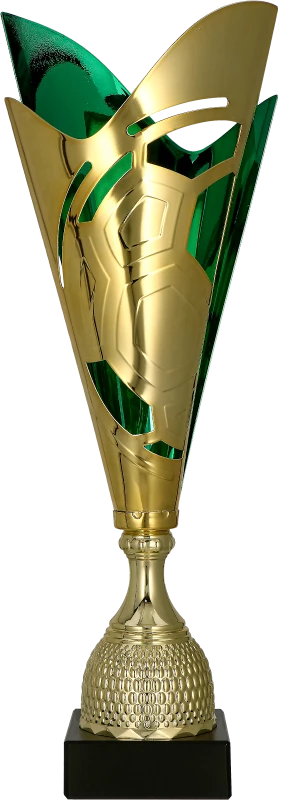 Puchar metalowy złoto-zielony 3162 – piłka nożna, 3 rozmiary (36–46 cm)