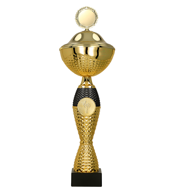 Puchar metalowy złoto-czarny 8346 – z pokrywką lub bez, 9 rozmiarów (18–50 cm)