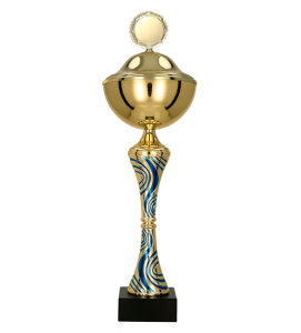 Puchar metalowy złoto-niebieski 8358 – z pokrywką lub bez, 16 rozmiarów (23,5–51 cm)