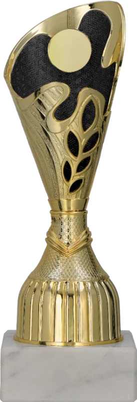 Puchar plastikowy złoto-czarny z emblematem 25 mm 9315 – 3 rozmiary (19,5–22,5 cm)