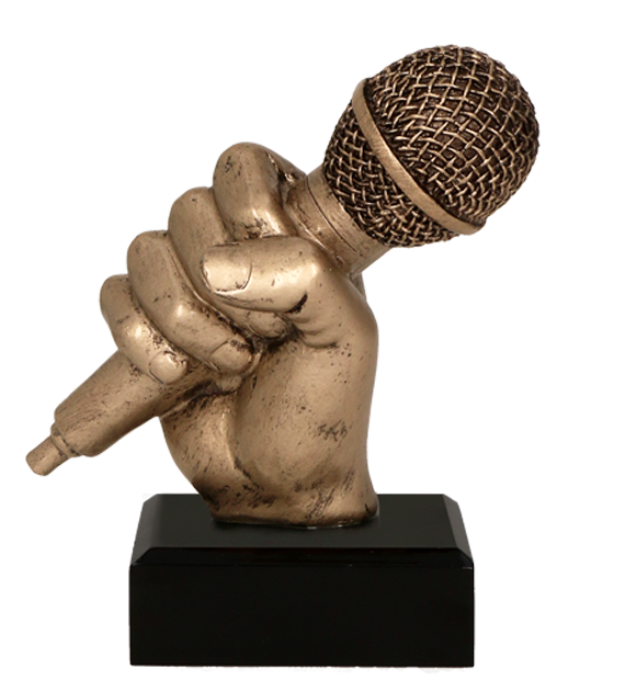 Figurka odlewana w kolorze brązu RFST2074-14/BR – muzyka, mikrofon, 14 cm