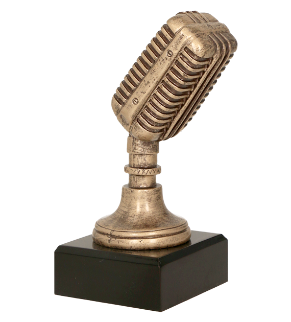 Figurka odlewana w kolorze brązu RFST2079/BR – muzyka, mikrofon, 17 cm