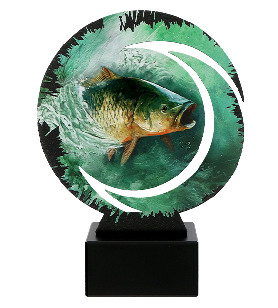 Statuetka metalowa Wirline na marmurowej podstawie WR-FIS2 – wędkarstwo, 3 rozmiary (18–22 cm)