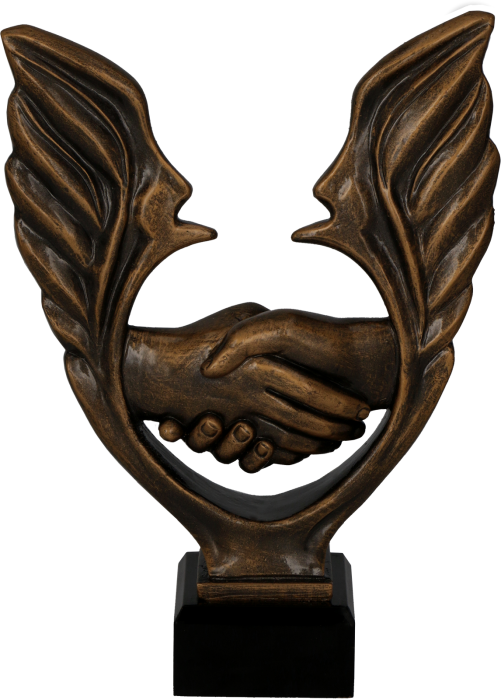 Figurka odlewana w kolorze brązu RFST3060/BR – uścisk dłoni, skrzydła, 22 cm