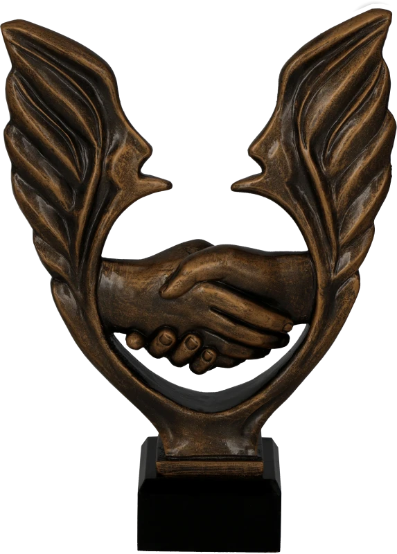 Figurka odlewana w kolorze brązu RFST3060/BR – uścisk dłoni, skrzydła, 22 cm