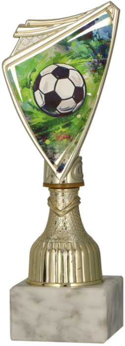 Puchar plastikowy złoty 9297/SOC1 – piłka nożna, 3 rozmiary (17,5–20 cm) – zdjęcie 2