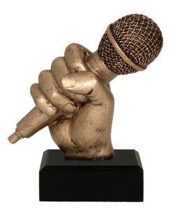 Figurka odlewana w kolorze brązu RFST2074-14/BR – muzyka, mikrofon, 14 cm – zdjęcie 2
