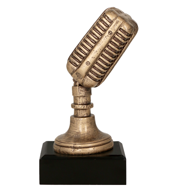 Figurka odlewana w kolorze brązu RFST2079/BR – muzyka, mikrofon, 17 cm – zdjęcie 2