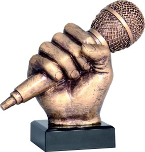Figurka odlewana w kolorze brązu RFST2074-14/BR – muzyka, mikrofon, 14 cm – zdjęcie 3