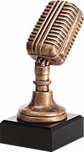 Figurka odlewana w kolorze brązu RFST2079/BR – muzyka, mikrofon, 17 cm – zdjęcie 3